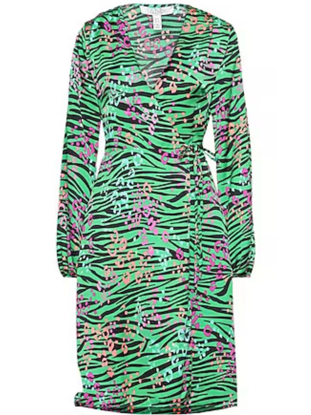 Liquorish Green Zebra-Print Wrap Dress with Pink Floral Details